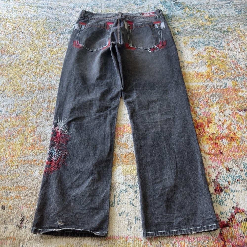 Vintage Coogi Embroidered Baggy Jeans Y2K Grey Denim Pants Size 36x34
